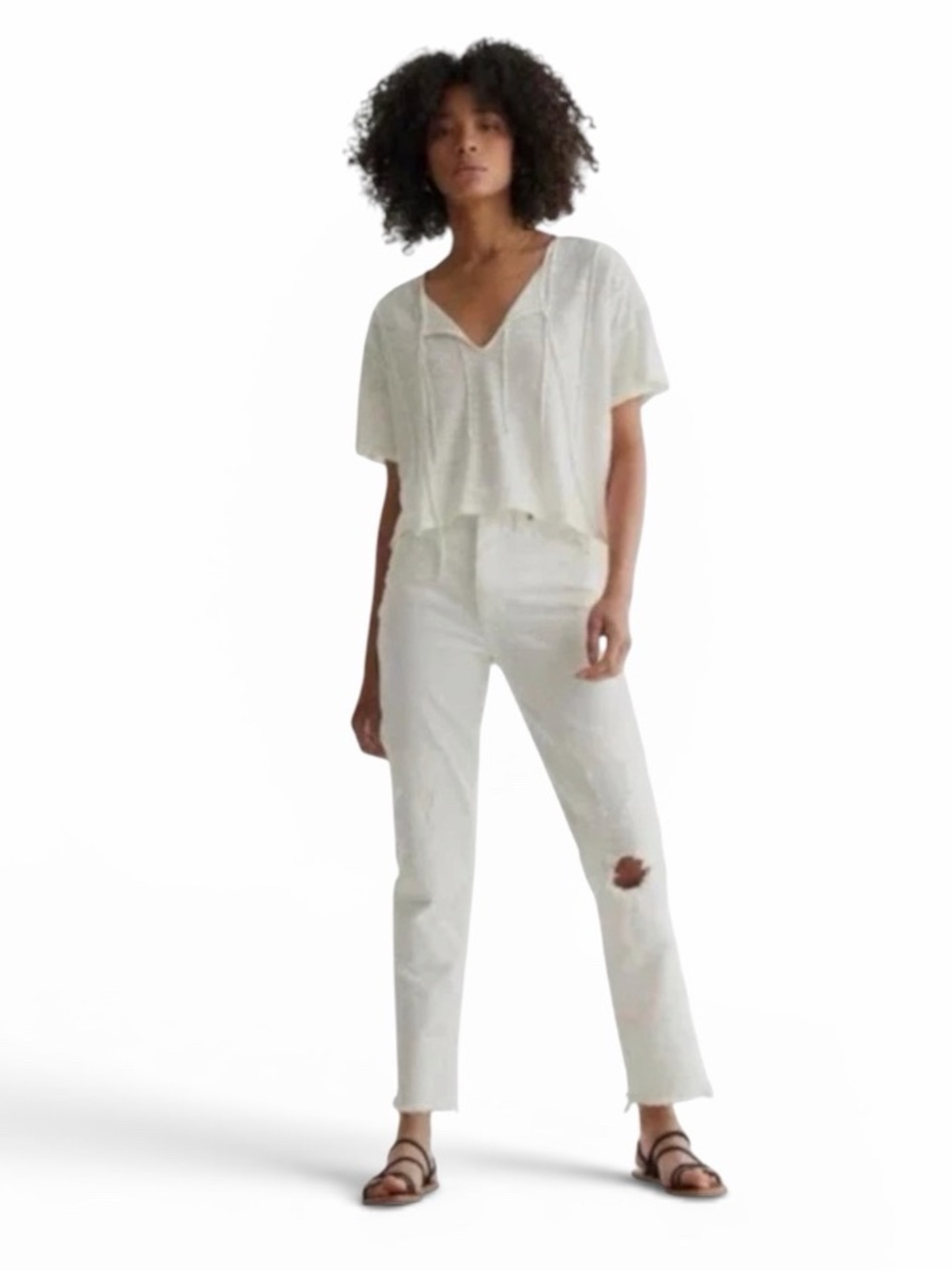Lucky Brand Drew Mom Jeans High Rise Button Fly White Denim 10/30R 25” Inseam